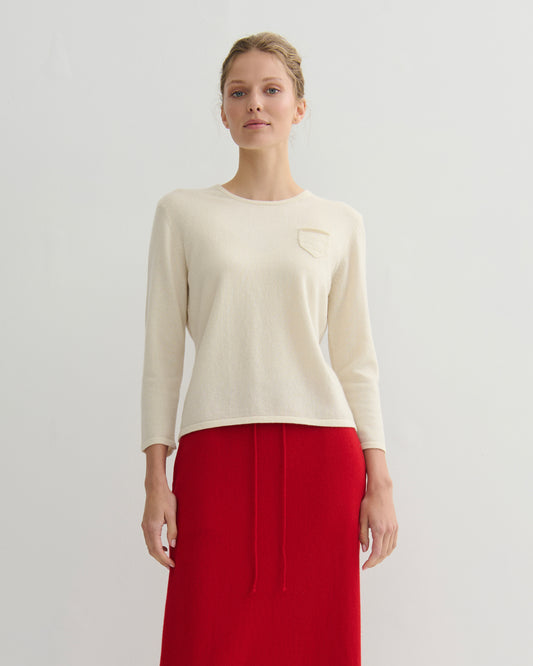 CASHMERE 3/4 SLEEVE TOP - CREAM RAW