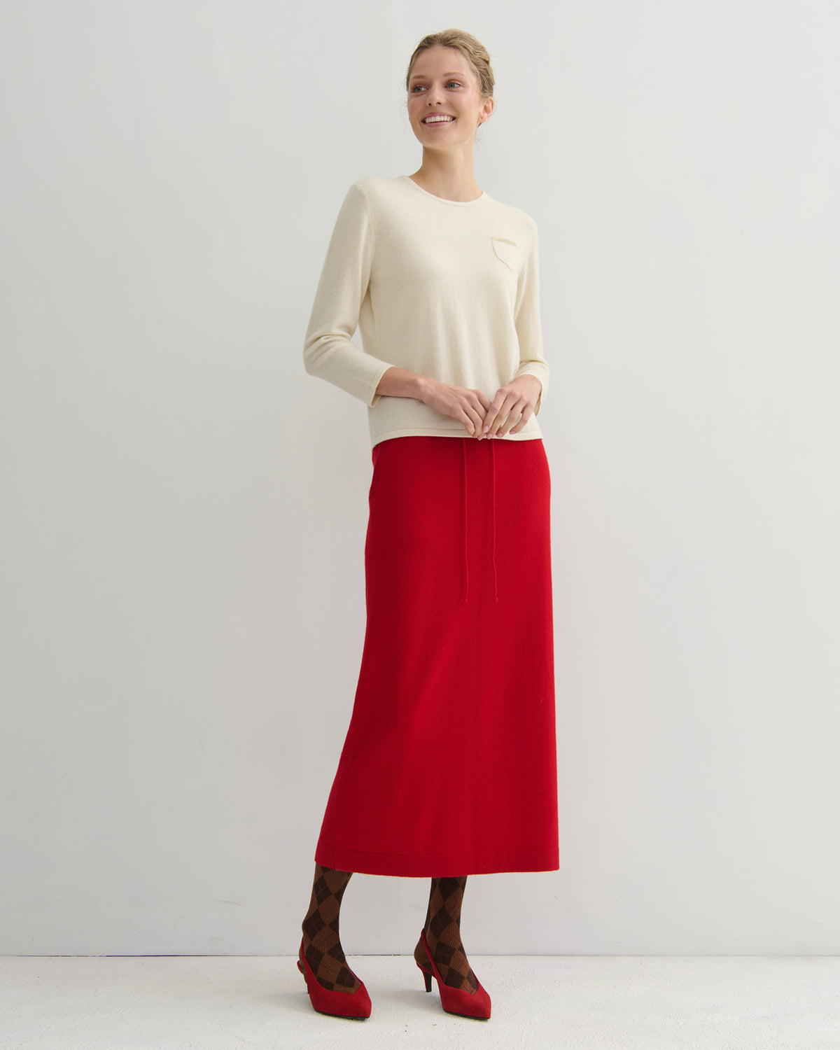 CASHMERE 3/4 SLEEVE TOP - CREAM RAW