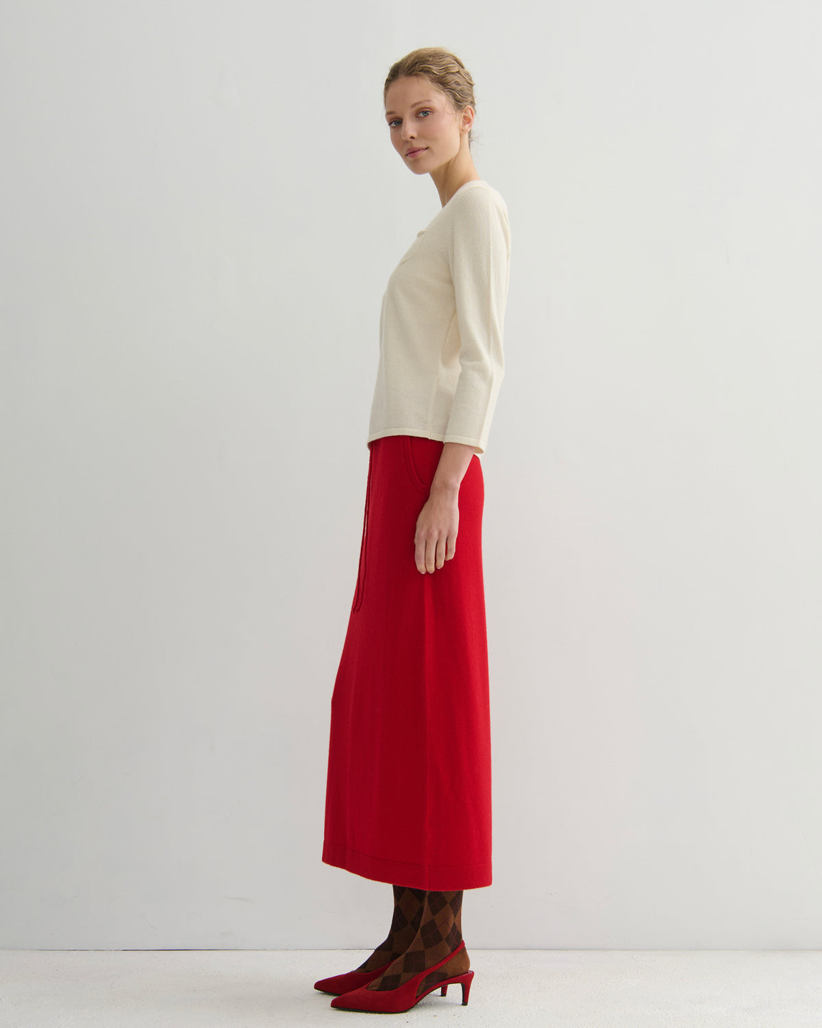 CASHMERE 3/4 SLEEVE TOP - CREAM RAW