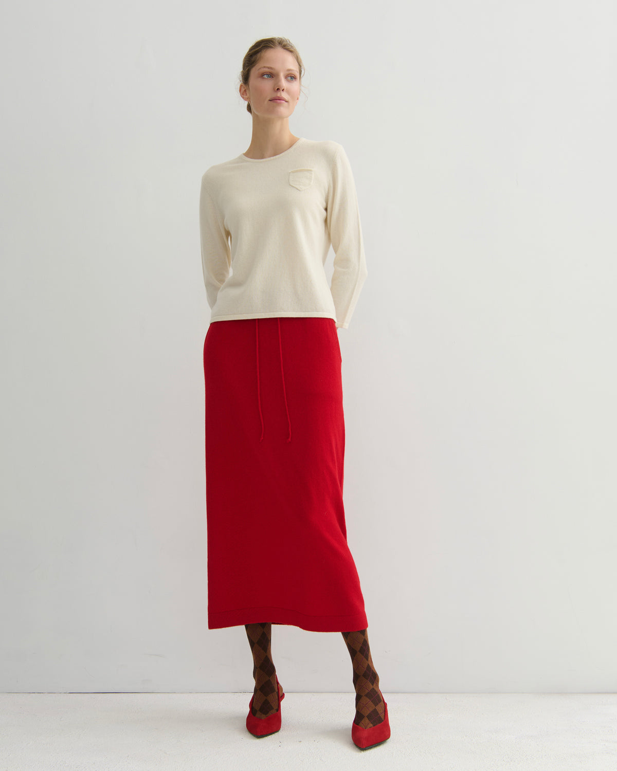 CASHMERE 3/4 SLEEVE TOP - CREAM RAW