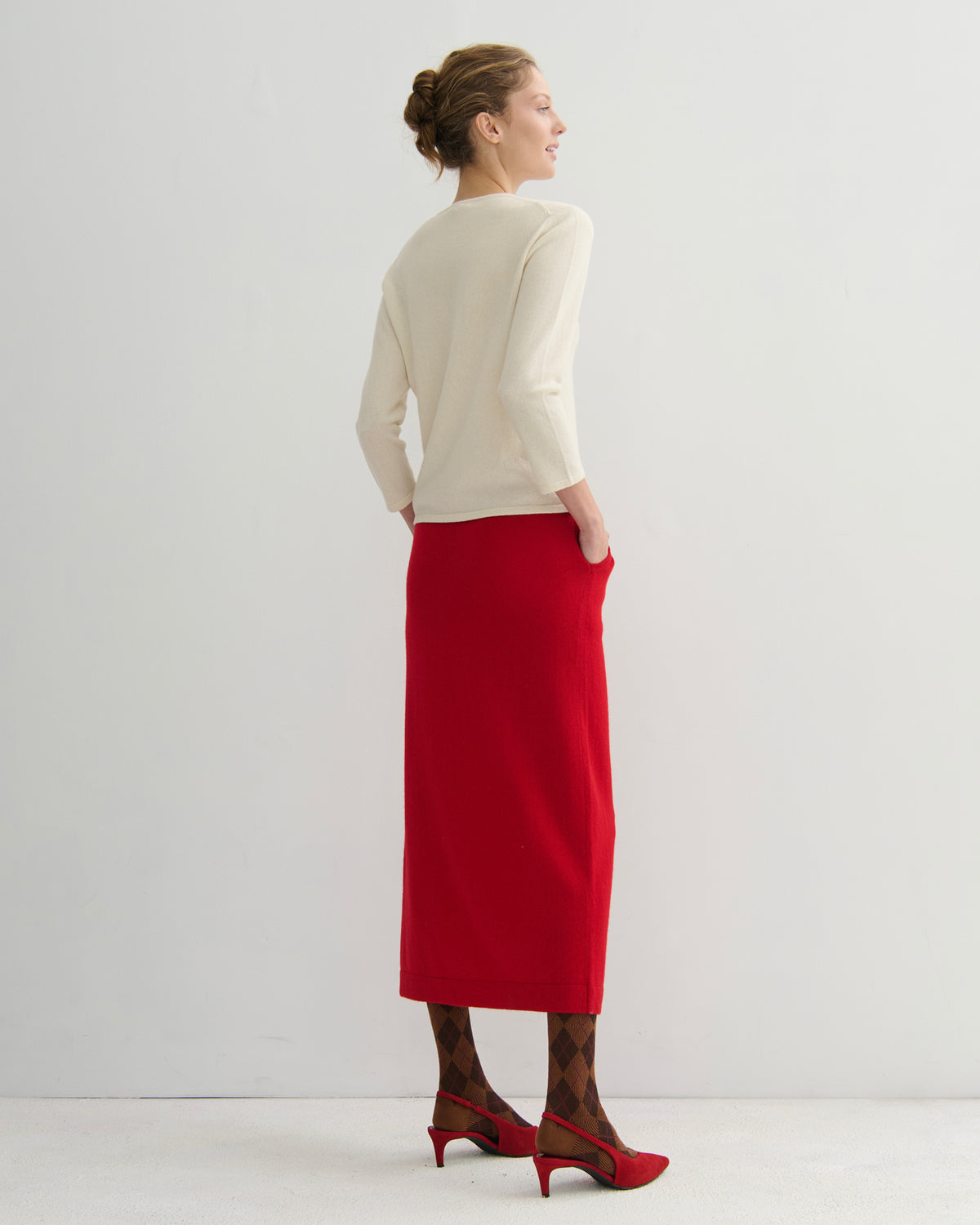 CASHMERE 3/4 SLEEVE TOP - CREAM RAW