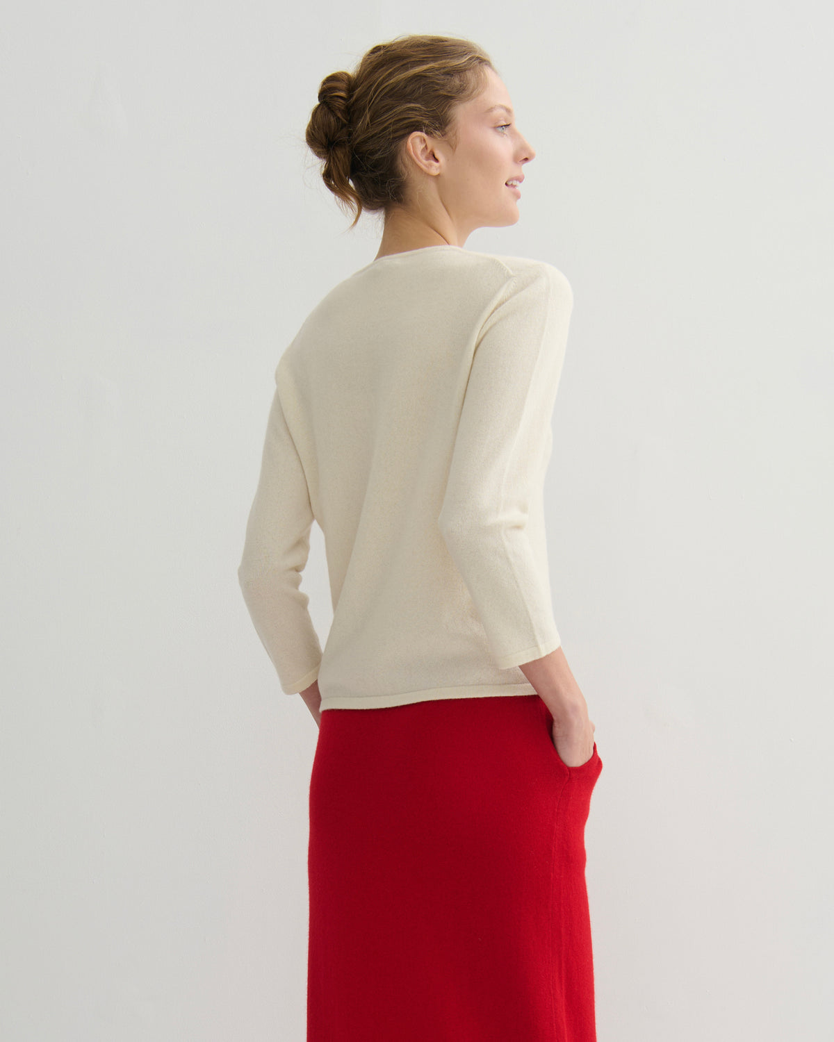 CASHMERE 3/4 SLEEVE TOP - CREAM RAW