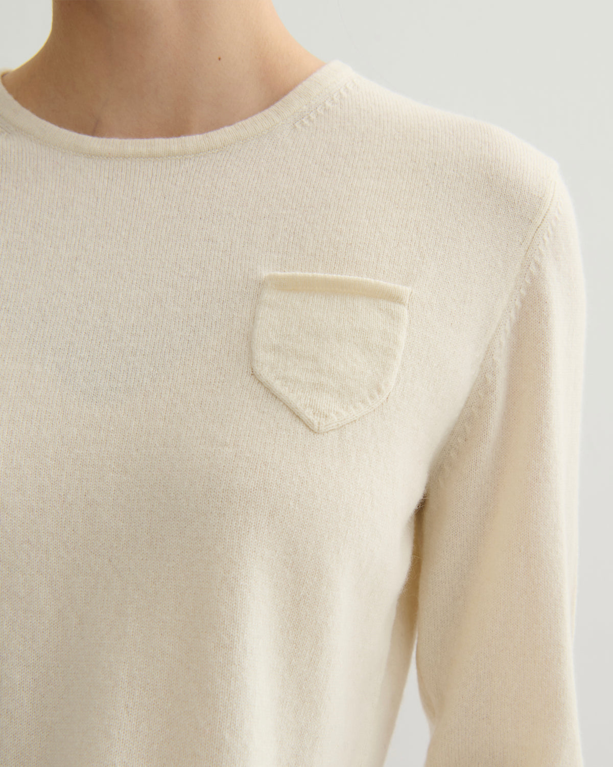 CASHMERE 3/4 SLEEVE TOP - CREAM RAW