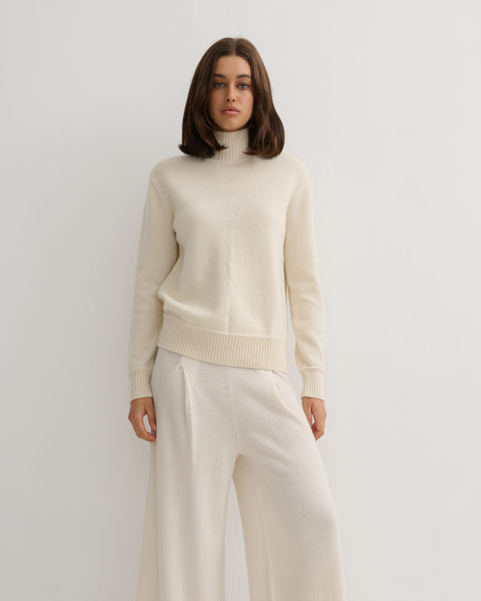 CASHMERE LUXE MOCK NECK PULLOVER - CREAM RAW