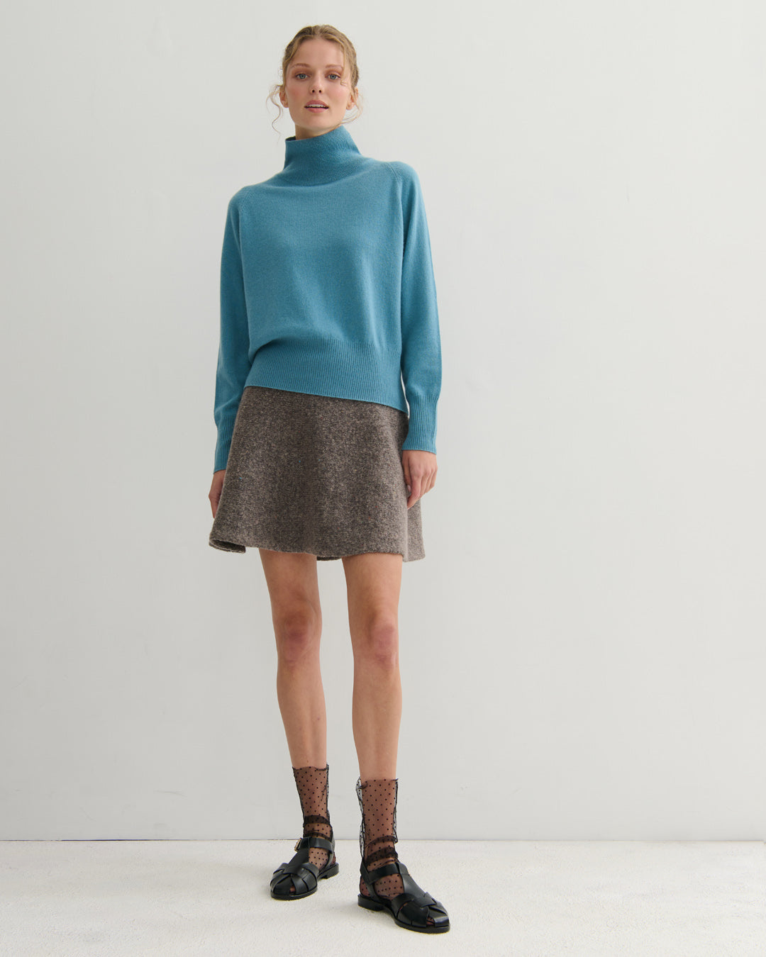 DROPPED RAGLAN HIGH NECK PULLOVER - LAKE BLUE