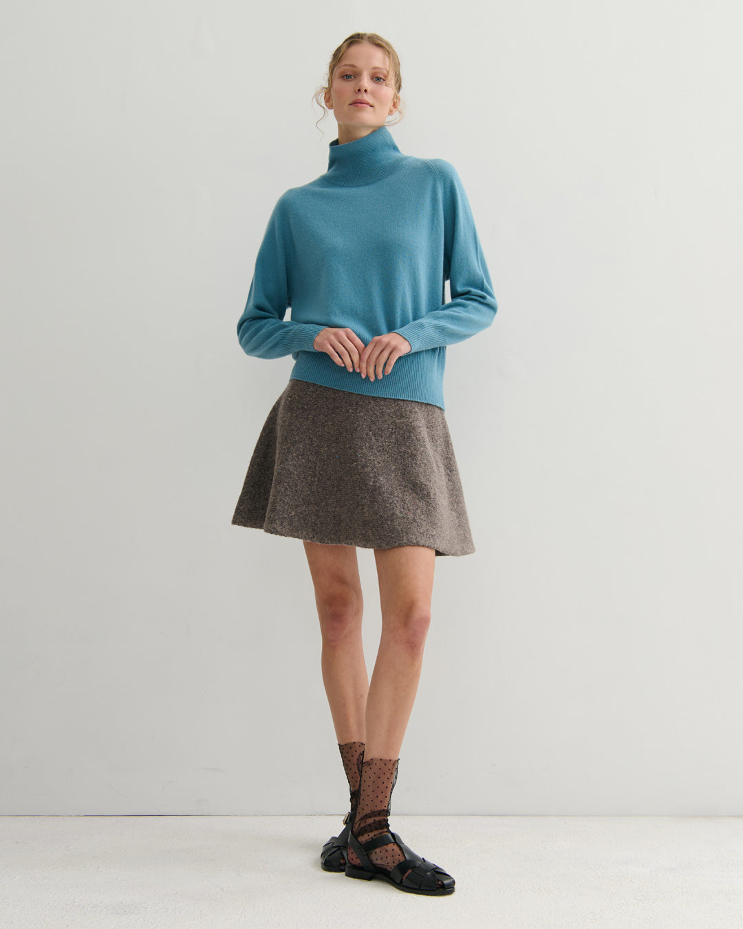 DROPPED RAGLAN HIGH NECK PULLOVER - LAKE BLUE
