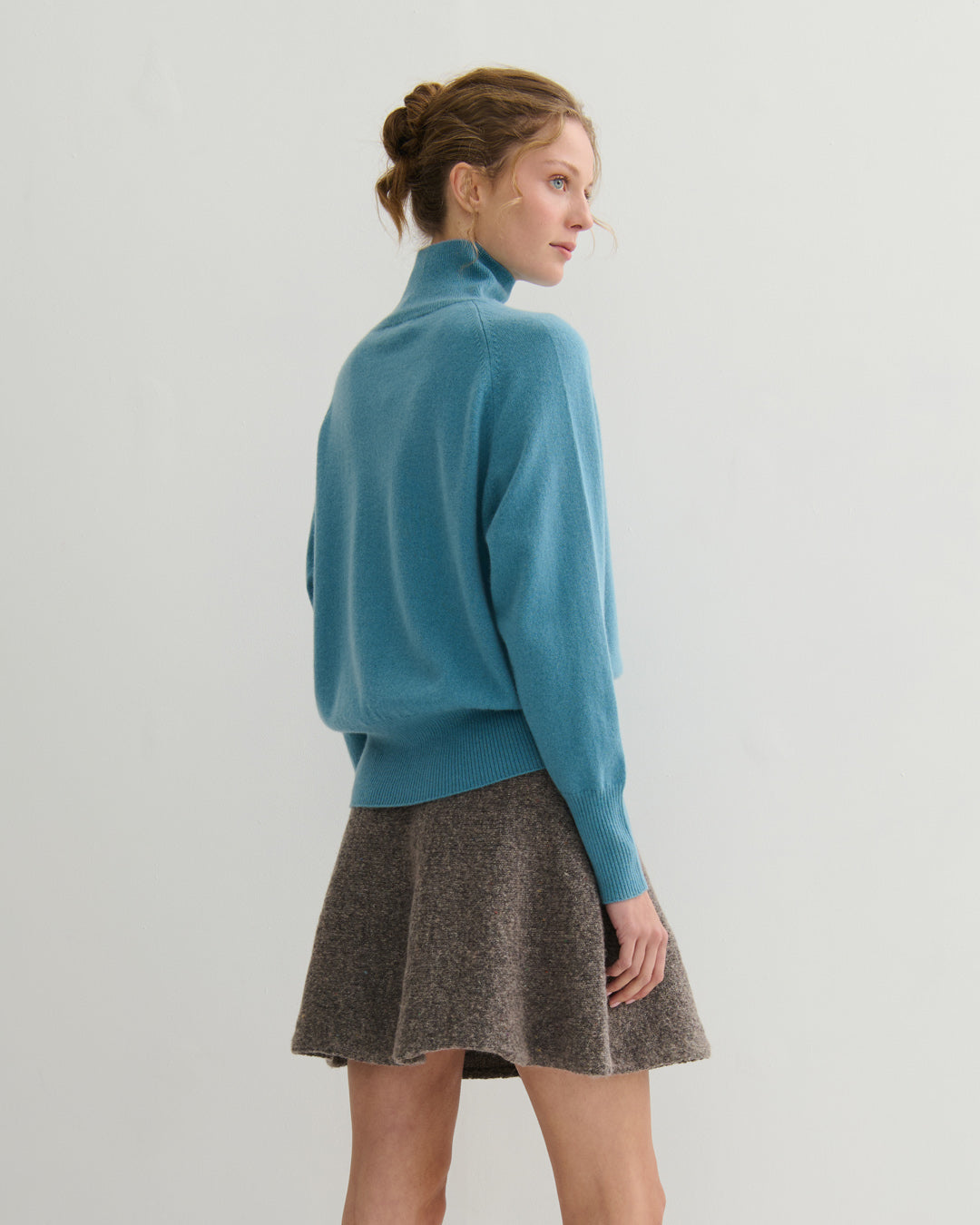 DROPPED RAGLAN HIGH NECK PULLOVER - LAKE BLUE