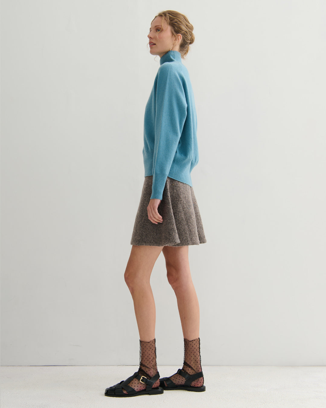 DROPPED RAGLAN HIGH NECK PULLOVER - LAKE BLUE