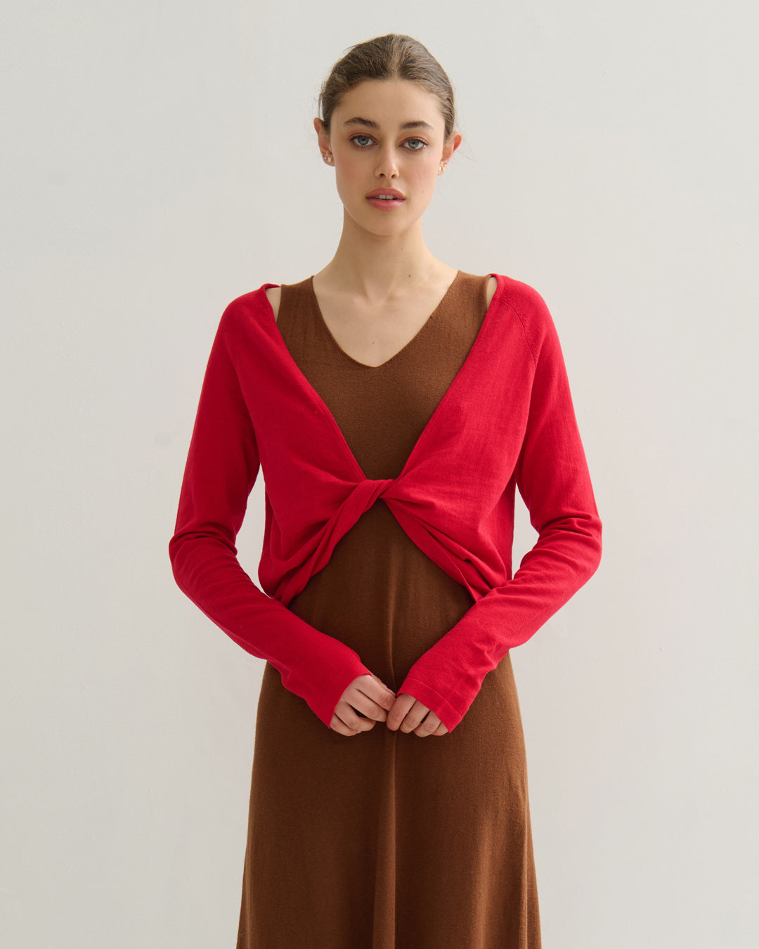 COTTON CASHMERE TWIST TOP - RED