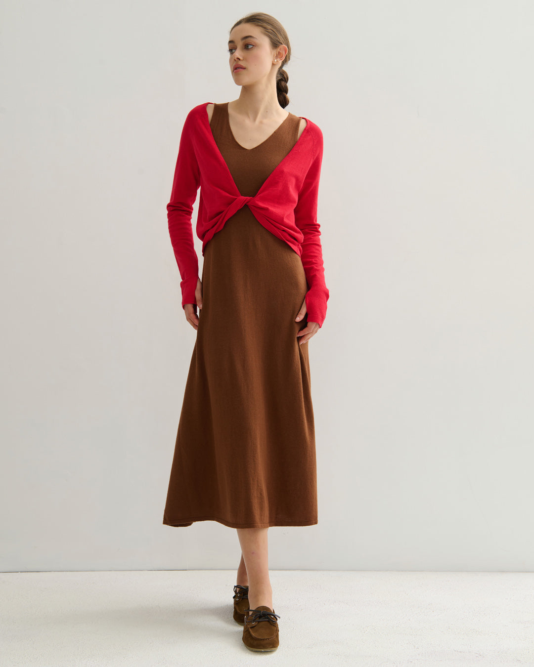 COTTON CASHMERE TWIST TOP - RED