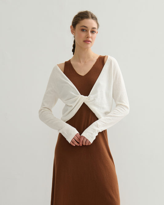 COTTON CASHMERE TWIST TOP - PEARL WHITE
