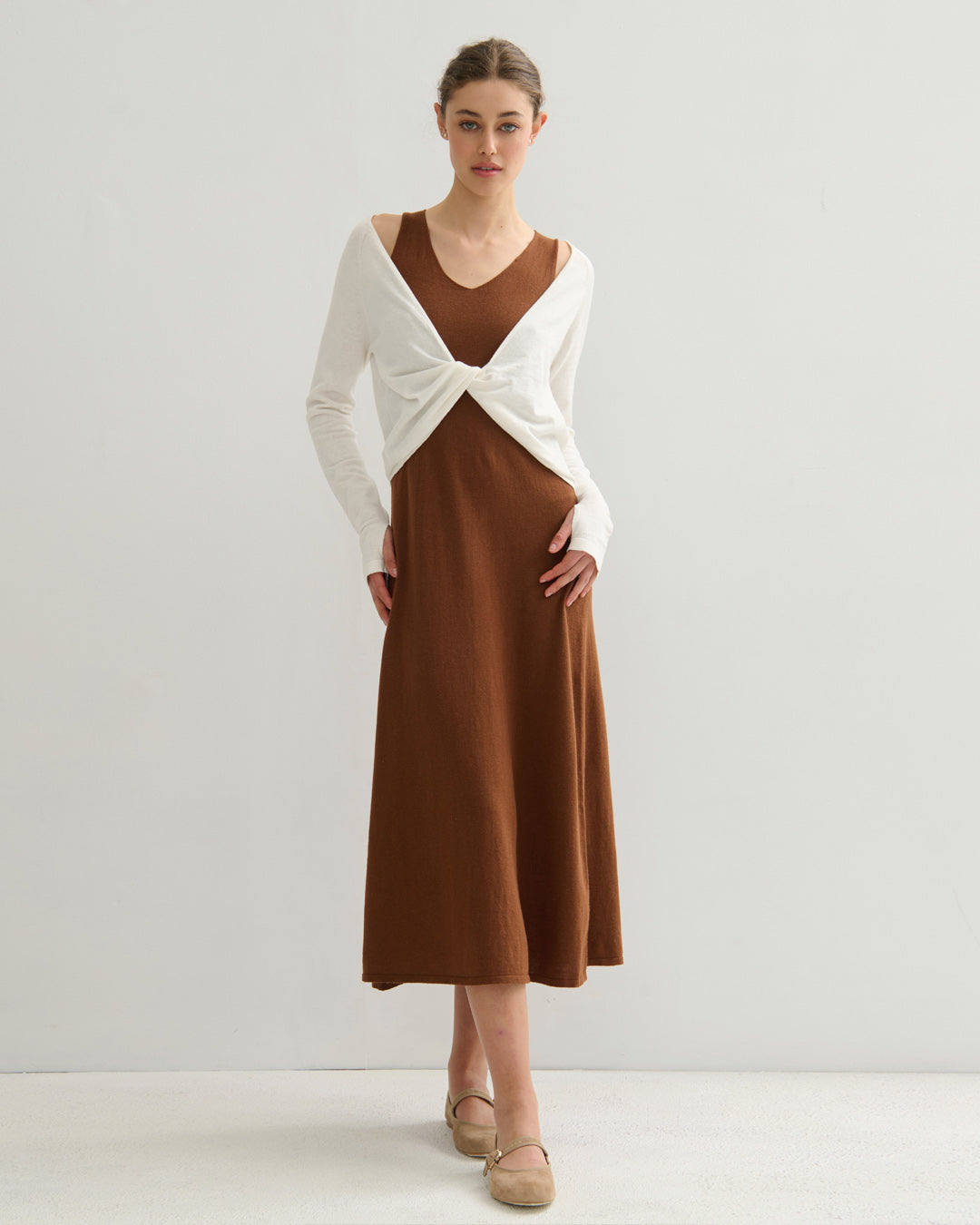 COTTON CASHMERE TWIST TOP - PEARL WHITE