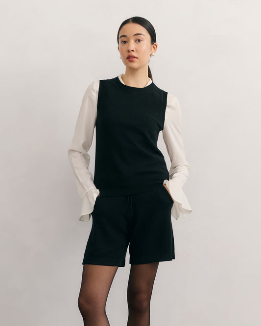 CASHMERE ALL YEAR ROUND CREW NECK TANK - BLACK