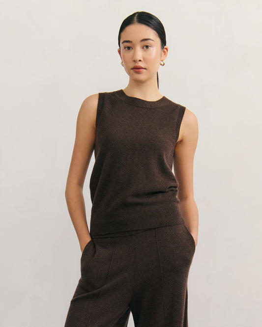 CASHMERE ALL YEAR ROUND CREW NECK TANK - CHOCOLATE