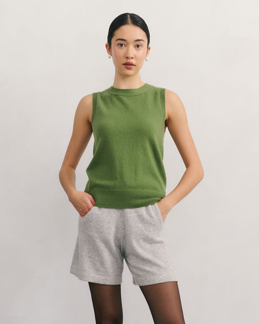 CASHMERE ALL YEAR ROUND CREW NECK TANK - KAFFIR GREEN
