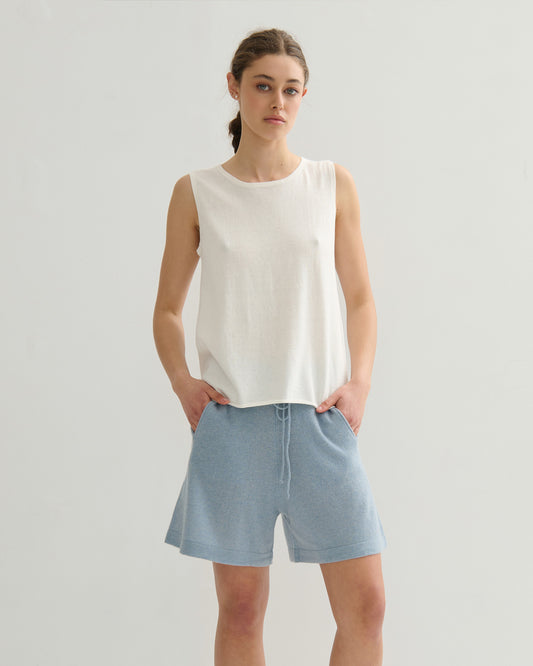 RIBBED COTTON CASHMERE TANK TOP - PEARL WHITE
