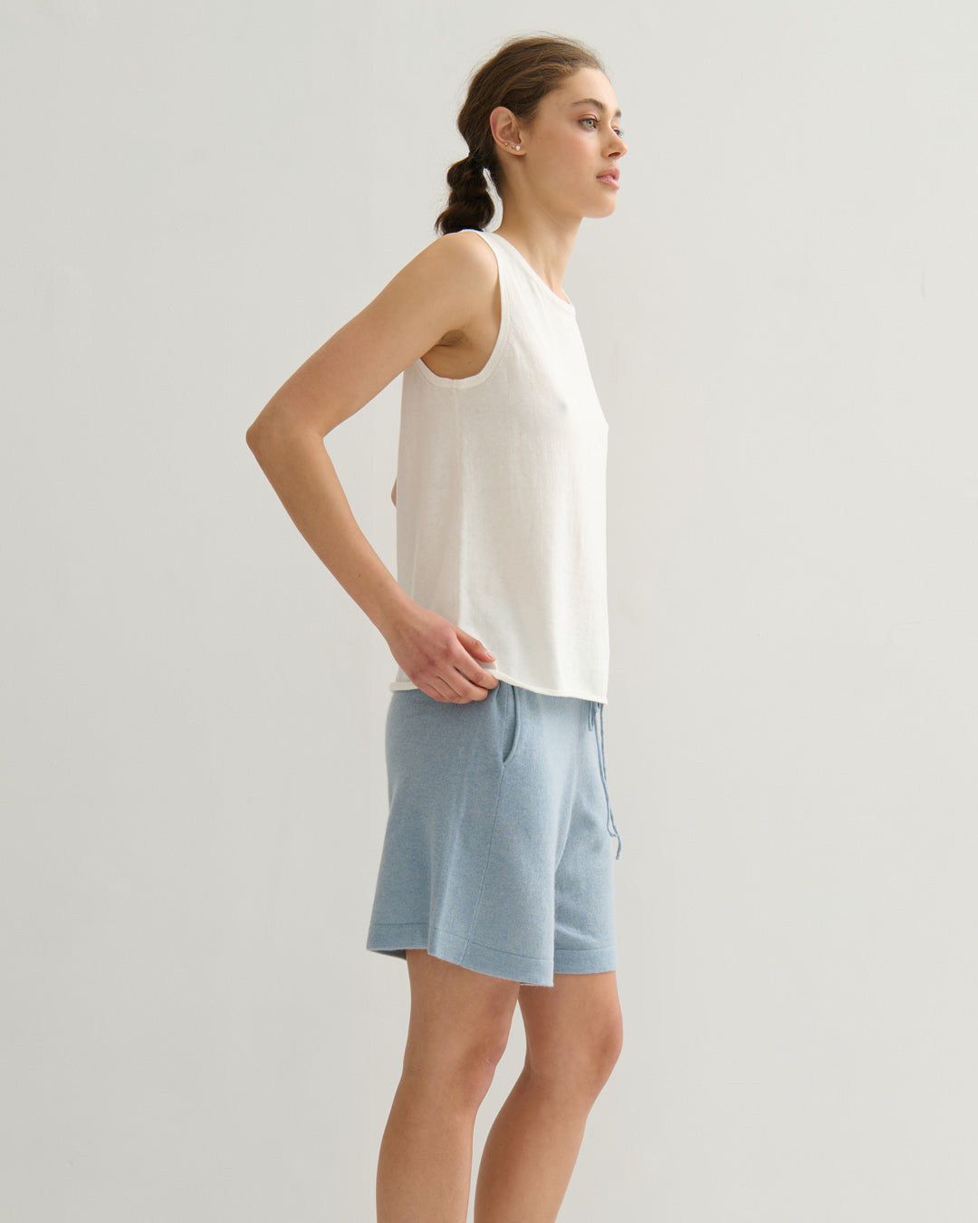 RIBBED COTTON CASHMERE TANK TOP - PEARL WHITE