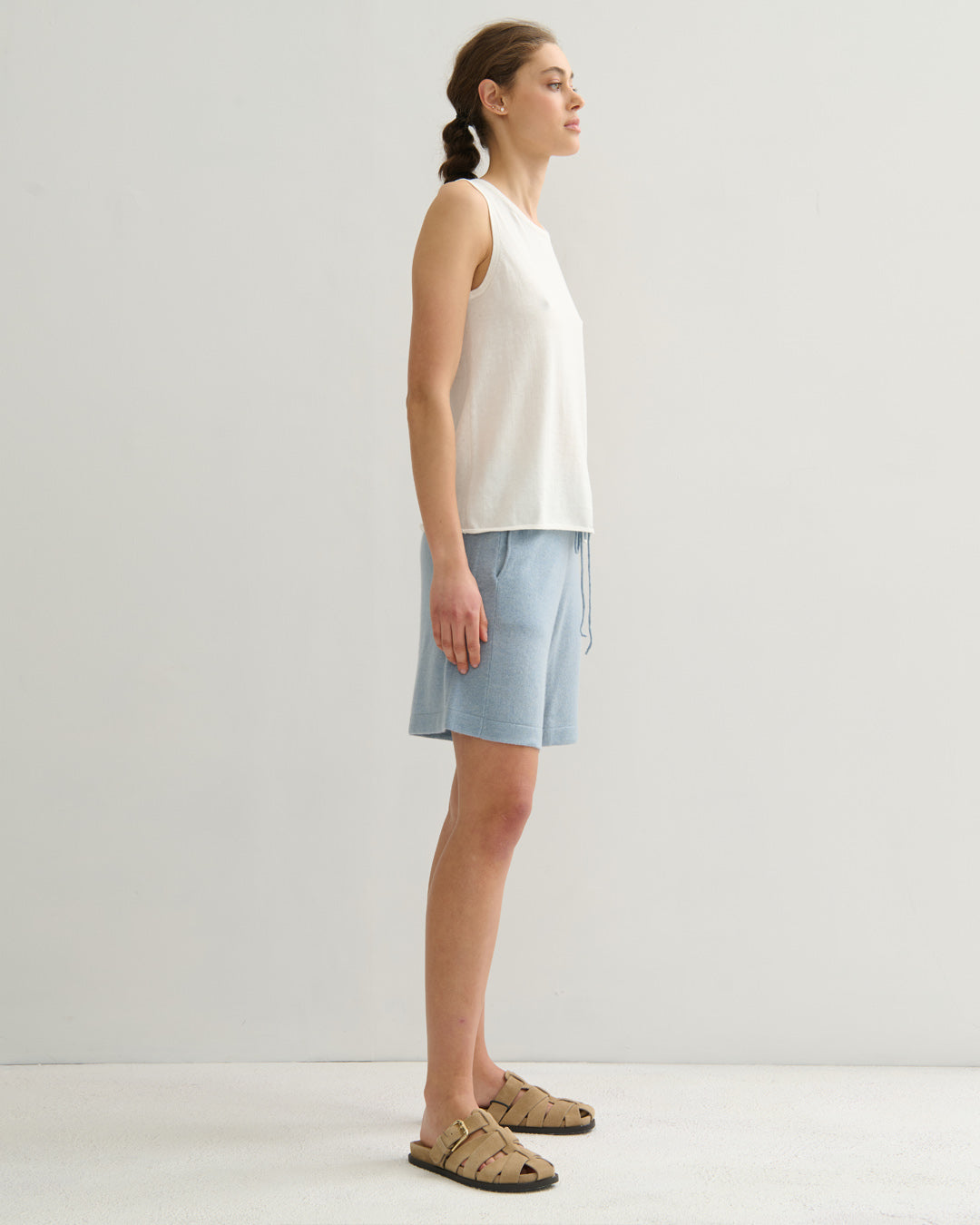 RIBBED COTTON CASHMERE TANK TOP - PEARL WHITE