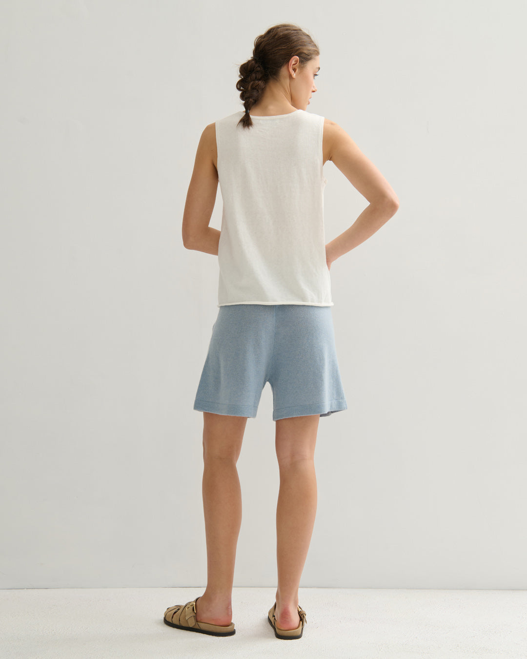 RIBBED COTTON CASHMERE TANK TOP - PEARL WHITE