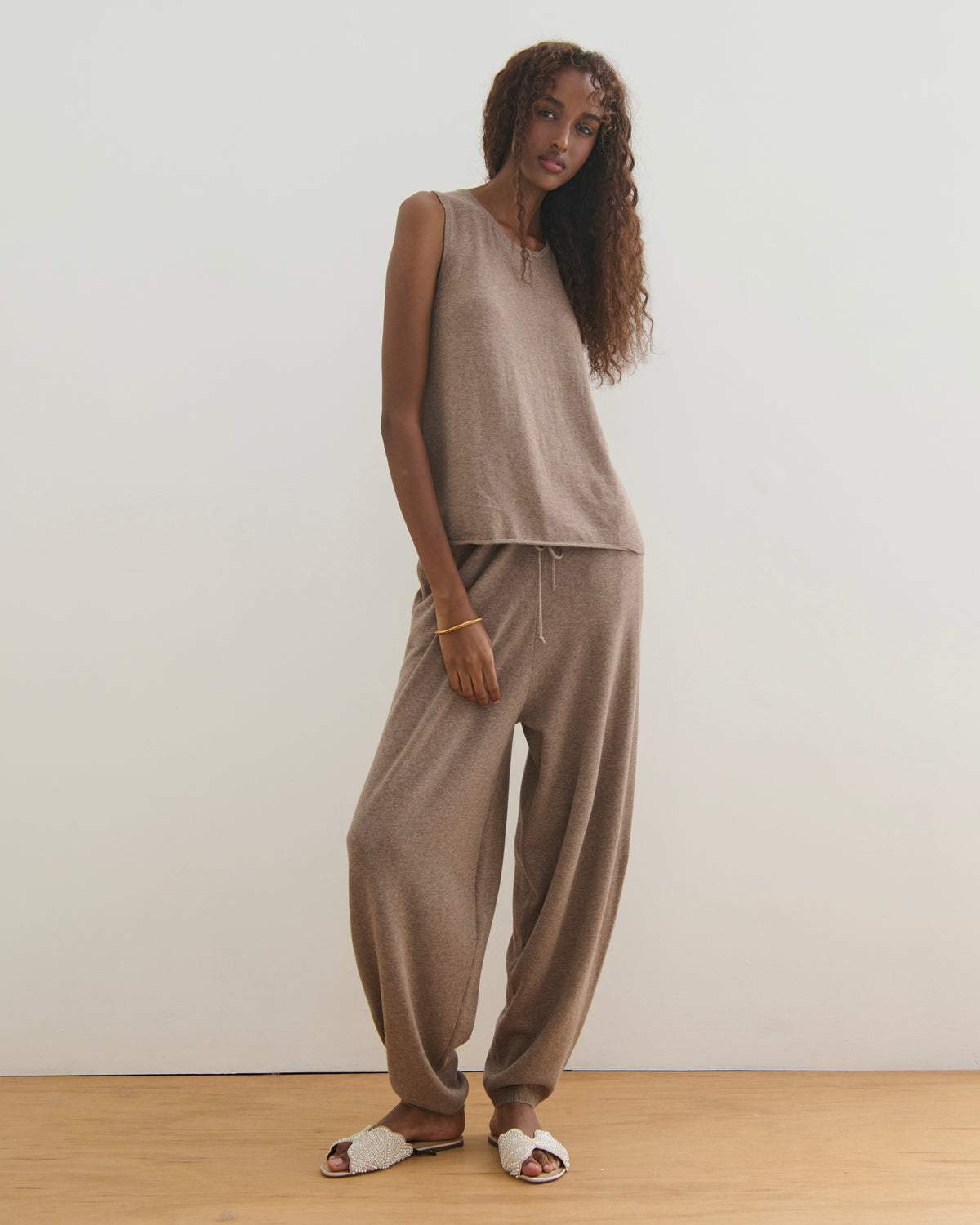 COTTON CASHMERE TANK TOP - TAUPE