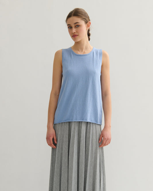 COTTON CASHMERE TANK TOP - WASHED BLUE