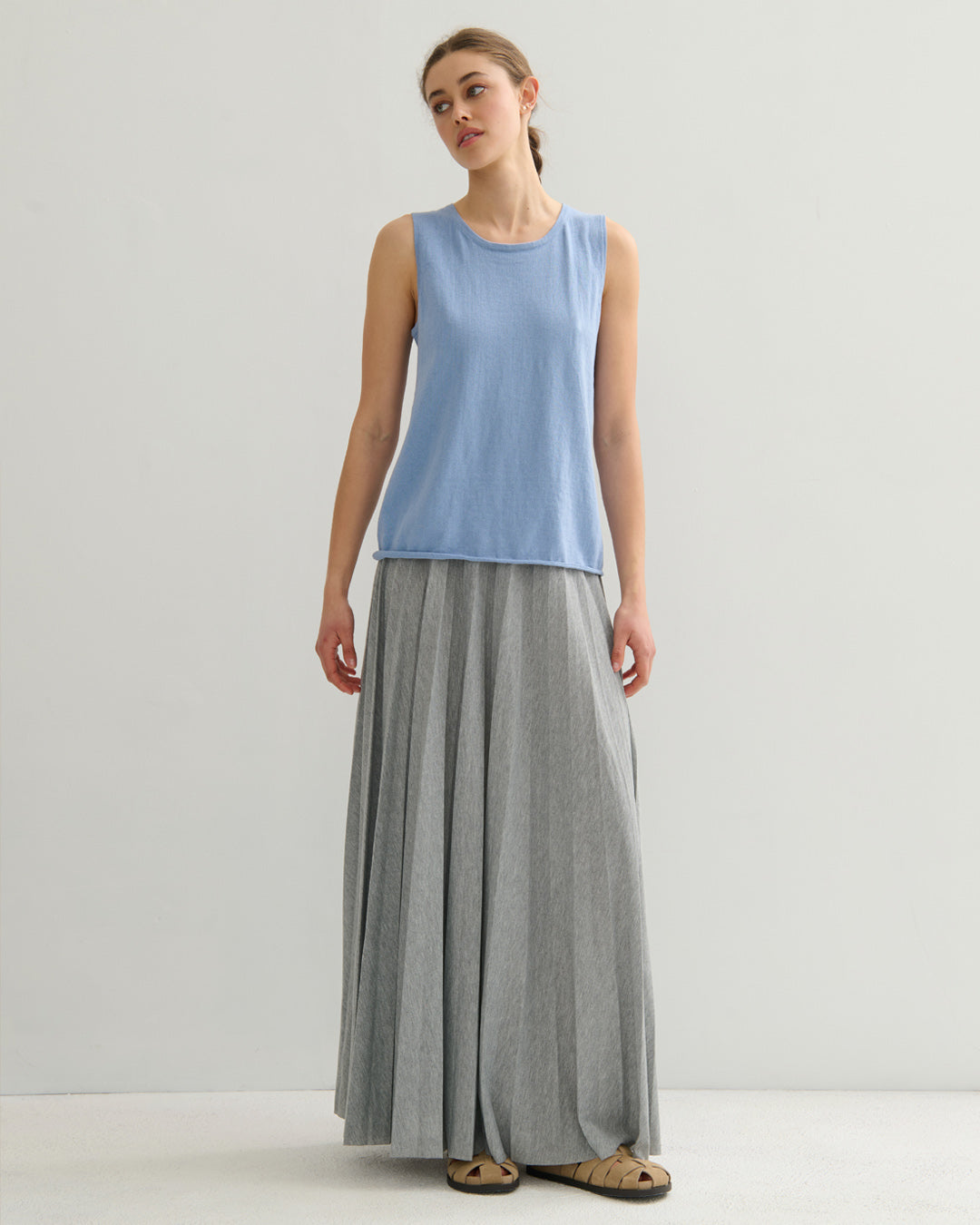 COTTON CASHMERE TANK TOP - WASHED BLUE