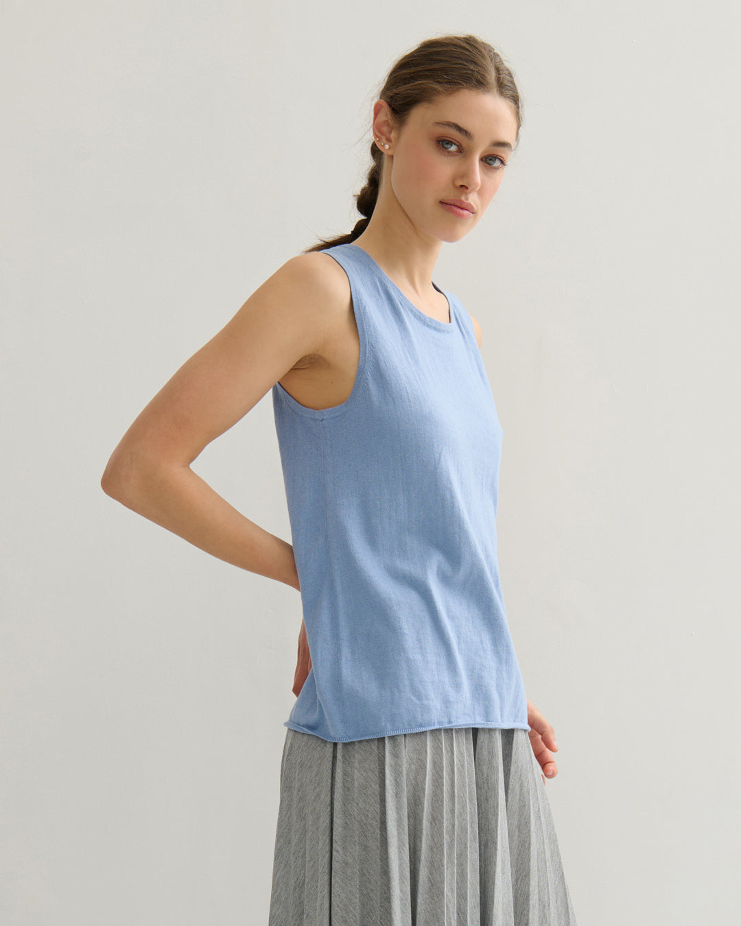 COTTON CASHMERE TANK TOP - WASHED BLUE
