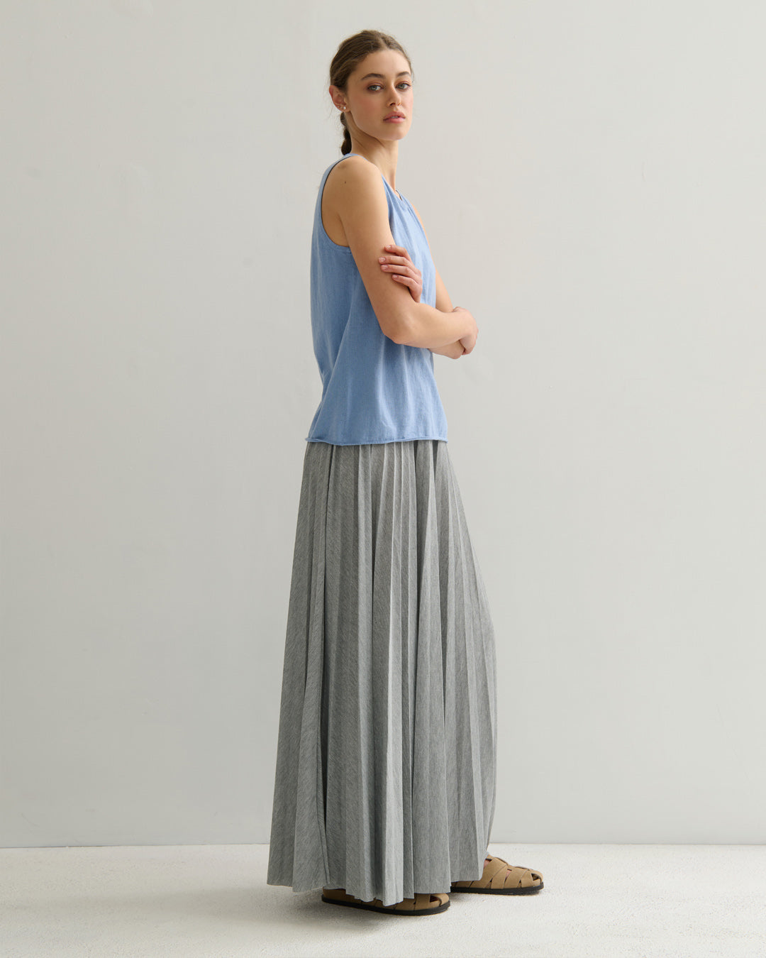 COTTON CASHMERE TANK TOP - WASHED BLUE