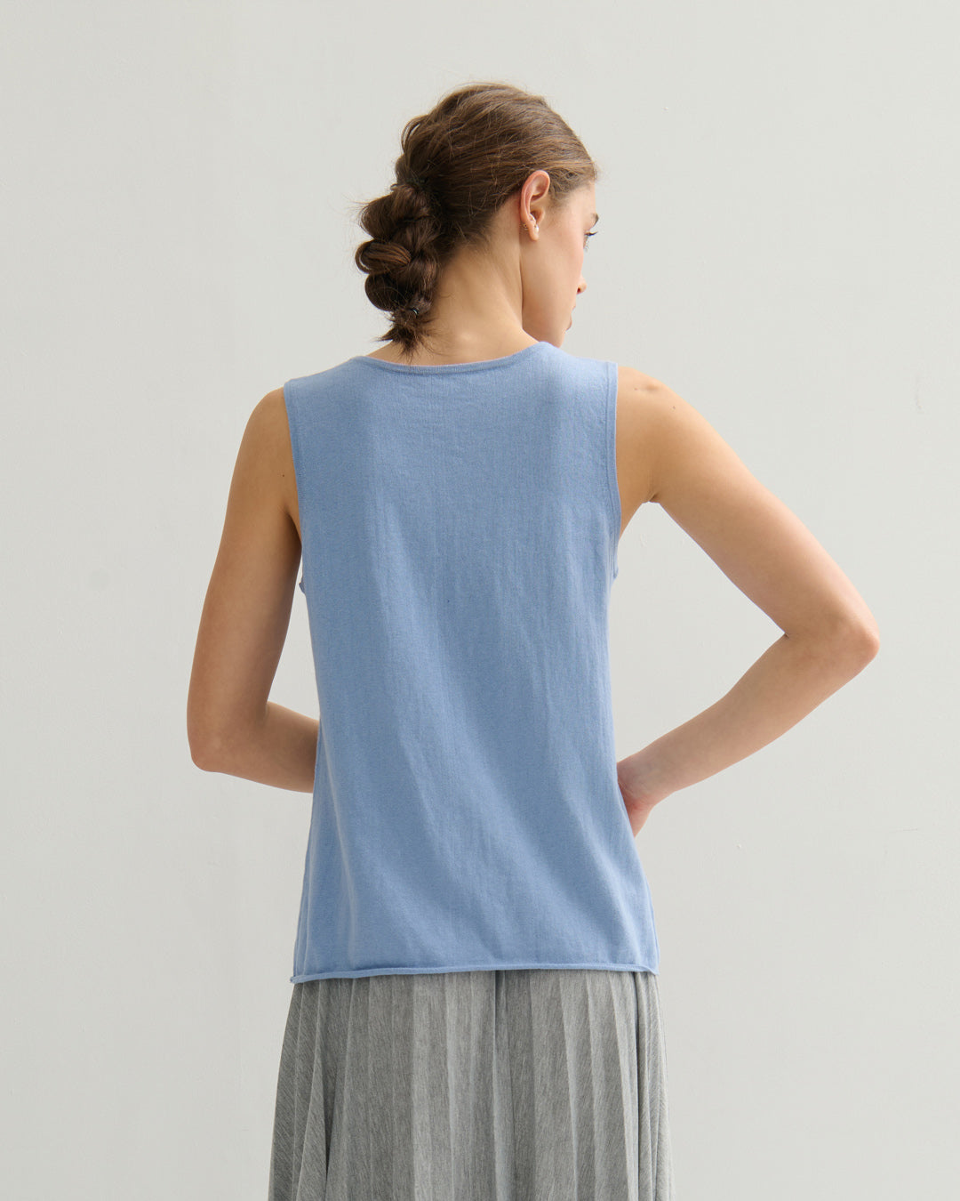 COTTON CASHMERE TANK TOP - WASHED BLUE