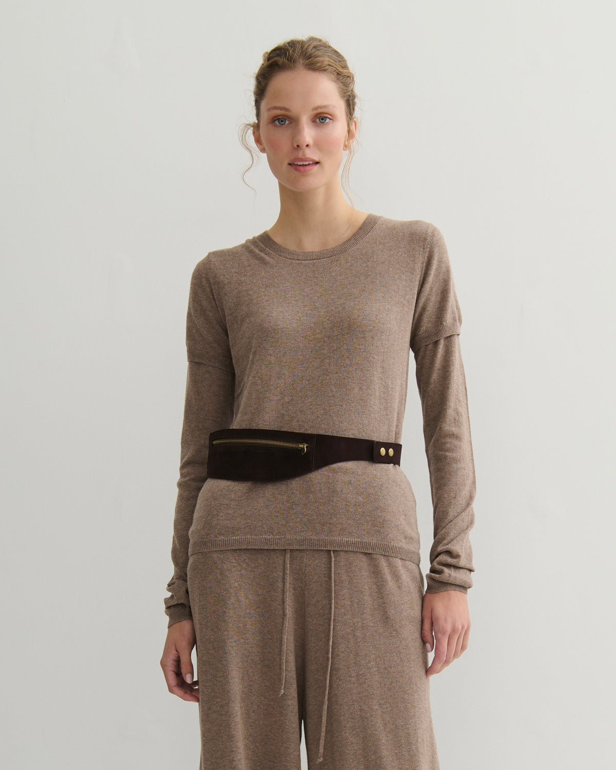 SOUFFLÉ DOUBLE-LAYER COTTON CASHMERE TEE - TAUPE