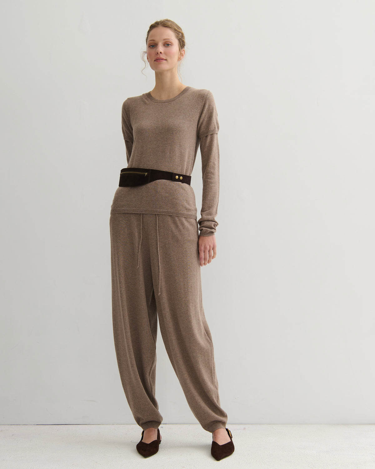 SOUFFLÉ DOUBLE-LAYER COTTON CASHMERE TEE - TAUPE