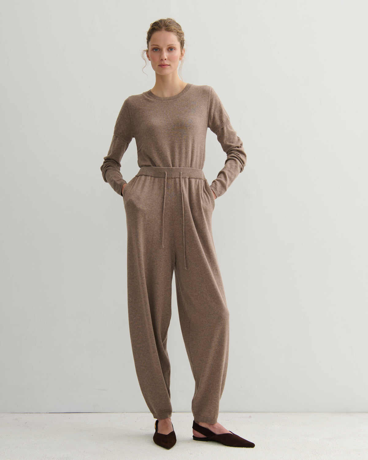 SOUFFLÉ DOUBLE-LAYER COTTON CASHMERE TEE - TAUPE
