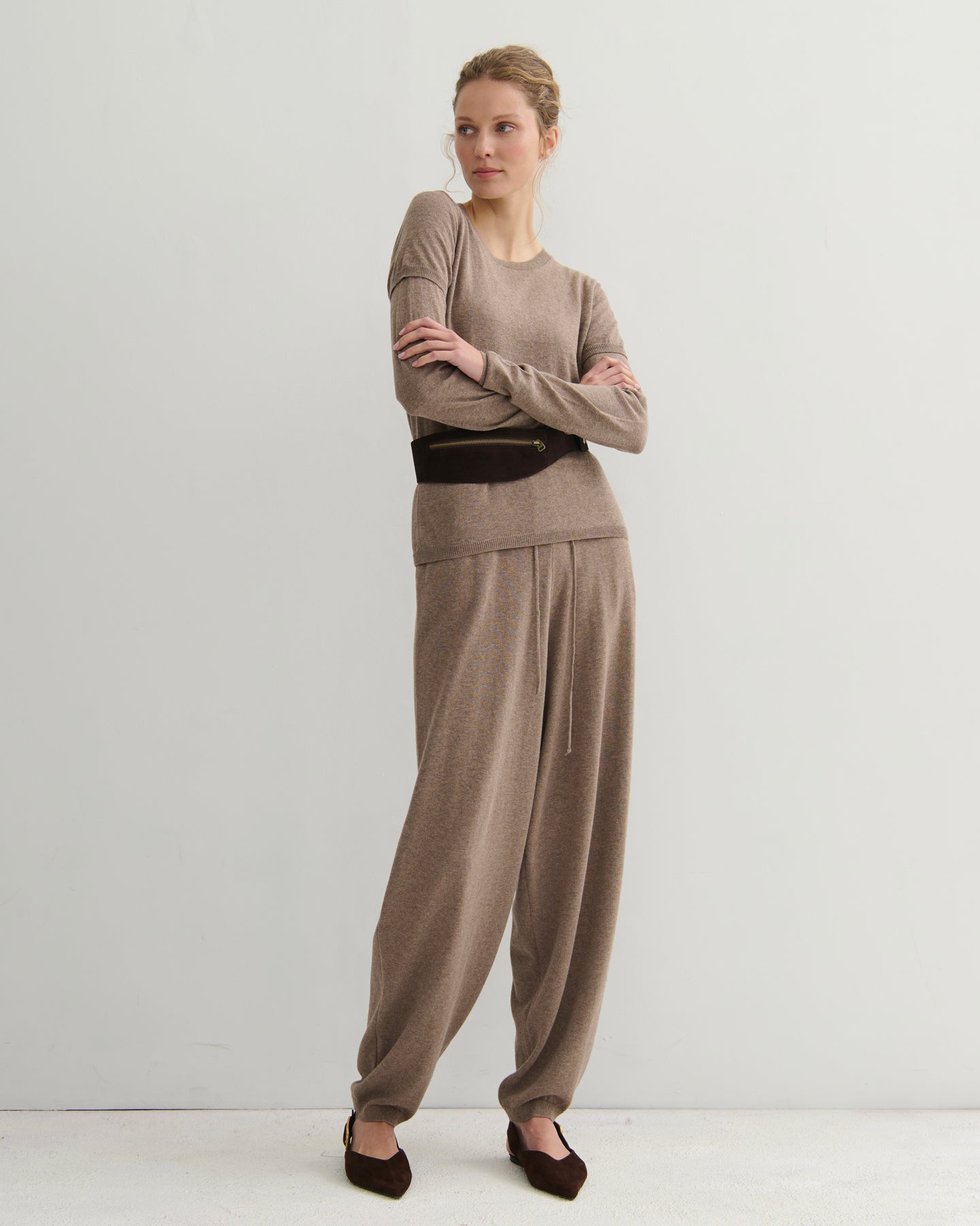 SOUFFLÉ DOUBLE-LAYER COTTON CASHMERE TEE - TAUPE