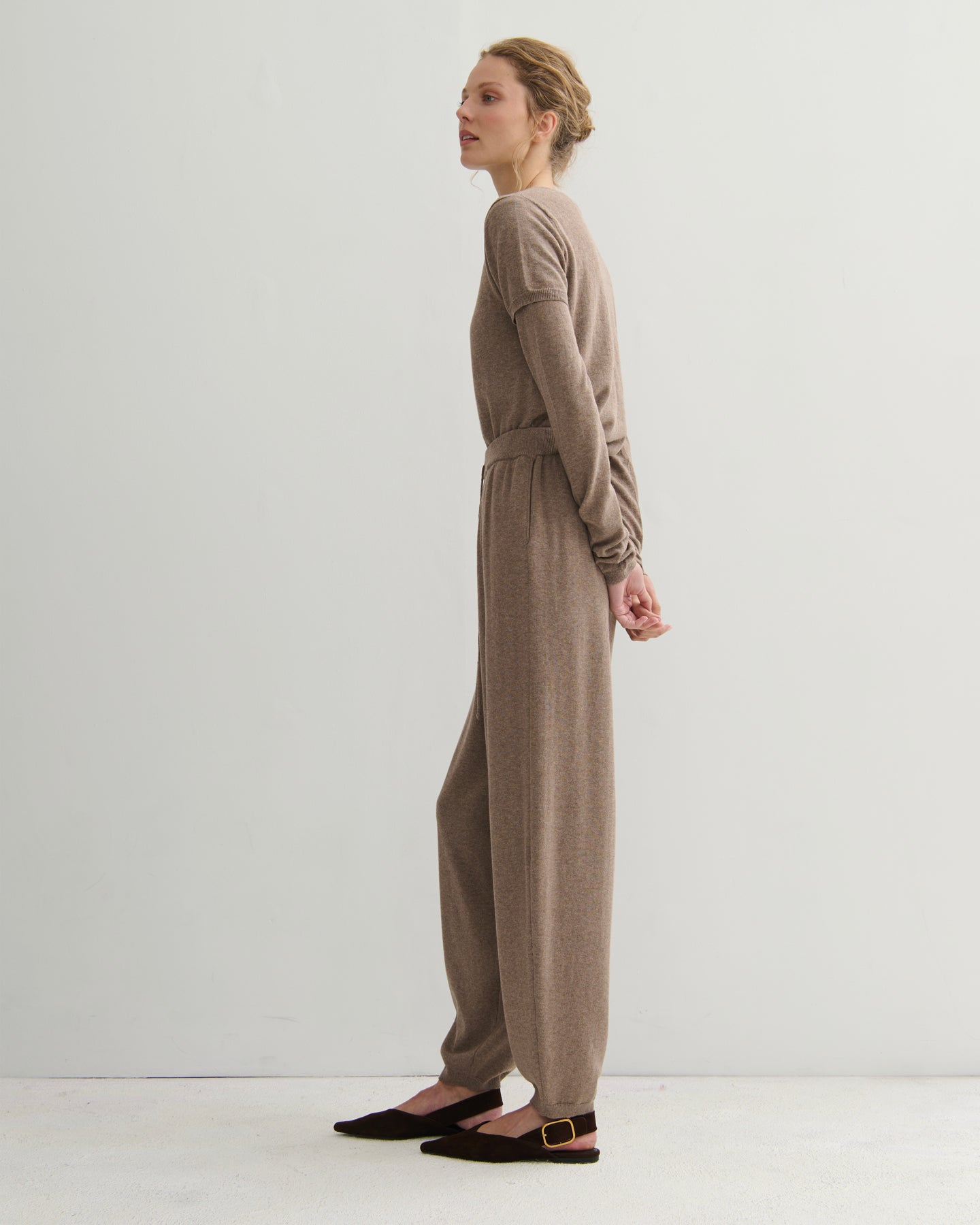 SOUFFLÉ DOUBLE-LAYER COTTON CASHMERE TEE - TAUPE