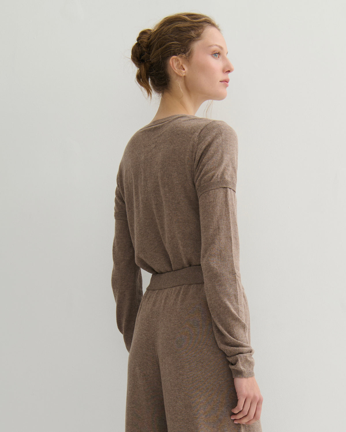 SOUFFLÉ DOUBLE-LAYER COTTON CASHMERE TEE - TAUPE