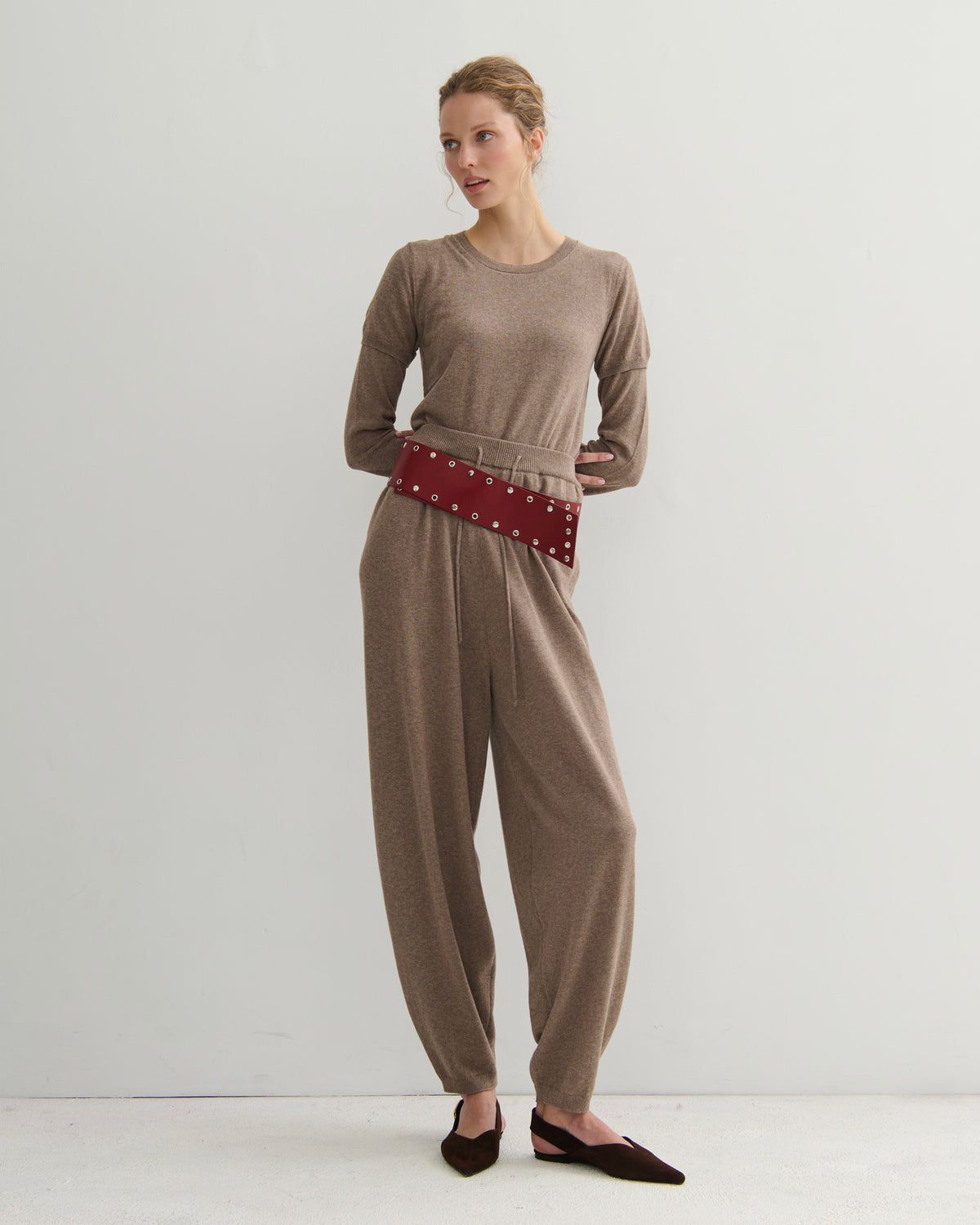 SOUFFLÉ DOUBLE-LAYER COTTON CASHMERE TEE - TAUPE