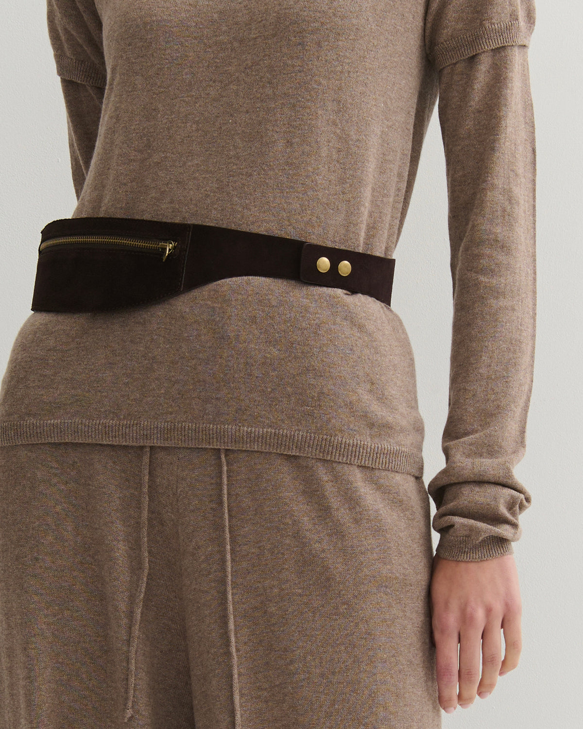 SOUFFLÉ DOUBLE-LAYER COTTON CASHMERE TEE - TAUPE