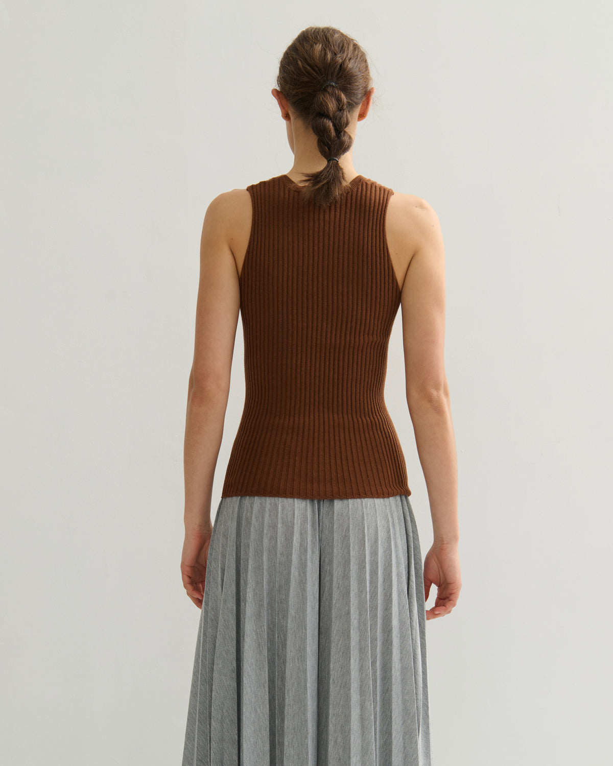 COTTON CASHMERE RIBBED TANK TOP - BURNT CARAMEL