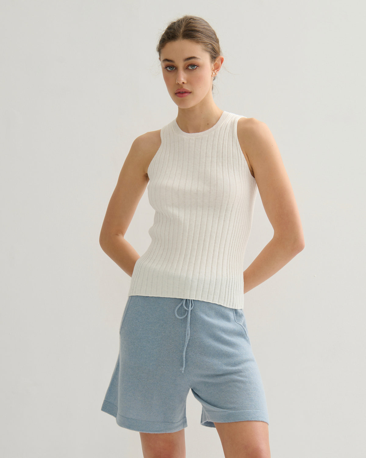 COTTON CASHMERE RIBBED TANK TOP - PEARL WHITE