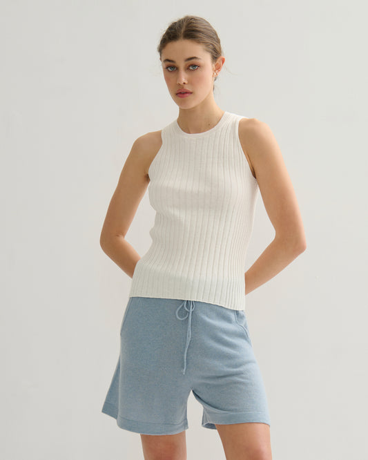 COTTON CASHMERE RIBBED TANK TOP - PEARL WHITE