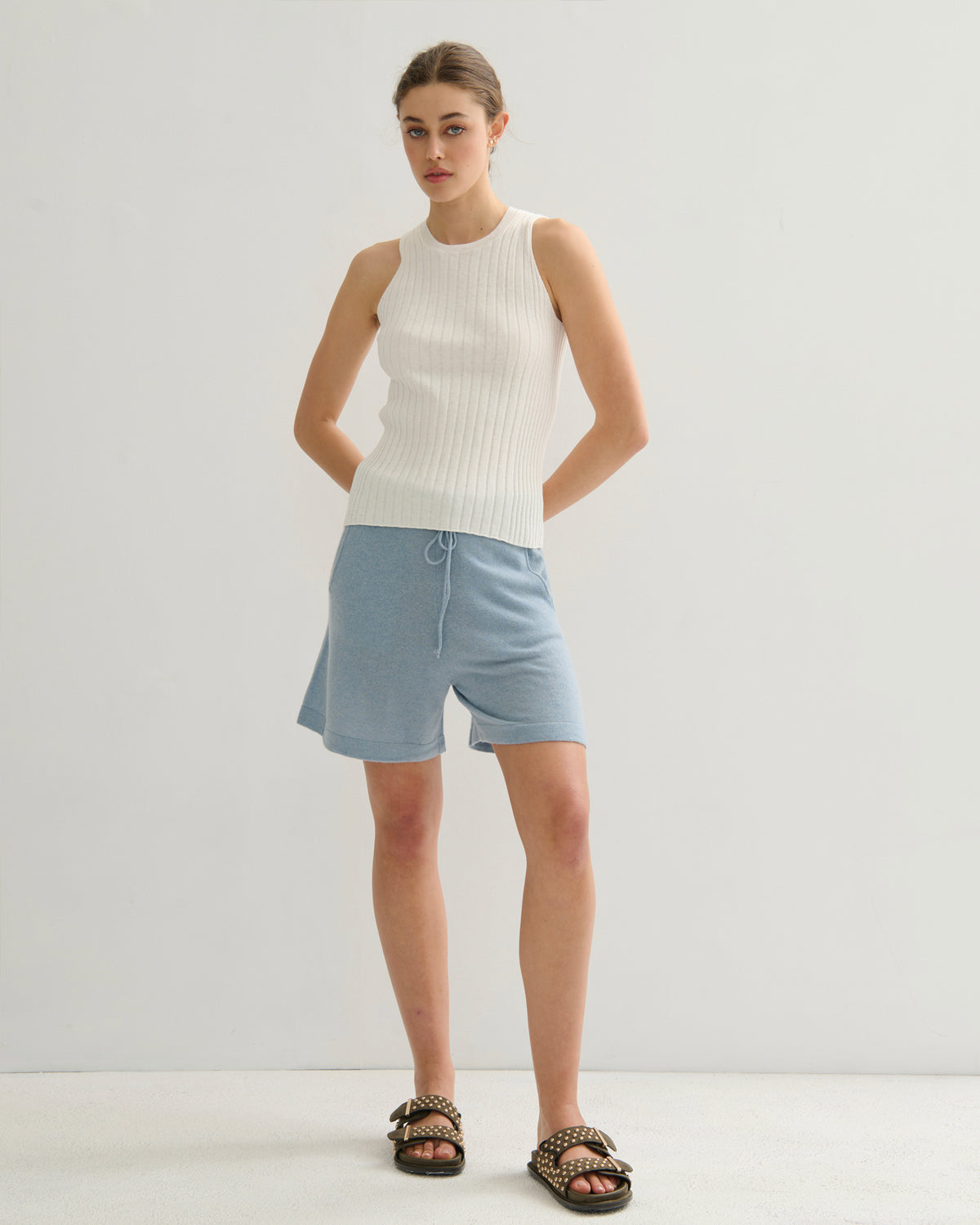 COTTON CASHMERE RIBBED TANK TOP - PEARL WHITE