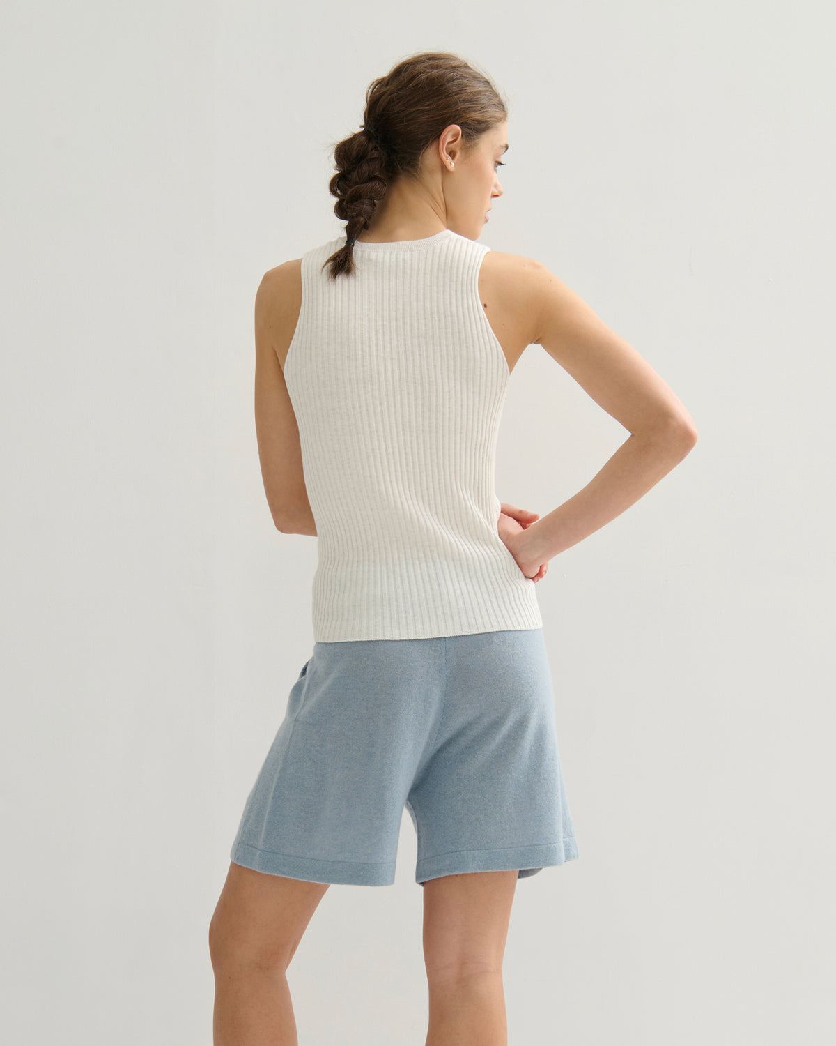 COTTON CASHMERE RIBBED TANK TOP - PEARL WHITE