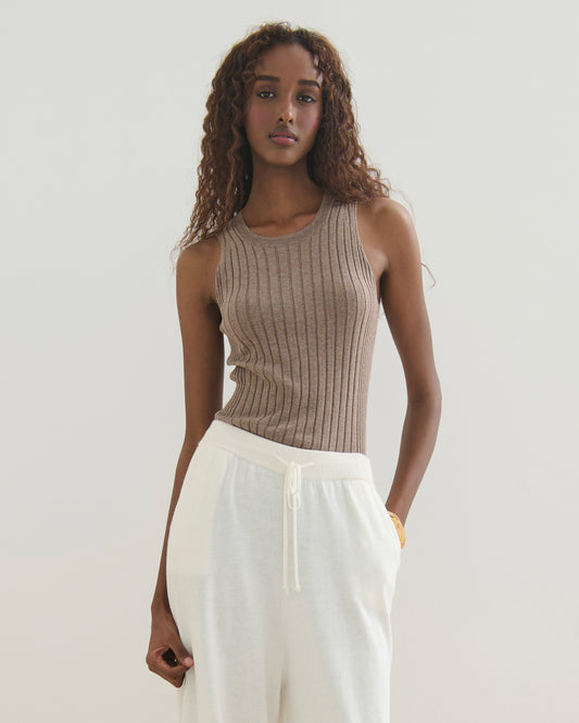 COTTON CASHMERE RIBBED TANK TOP - TAUPE