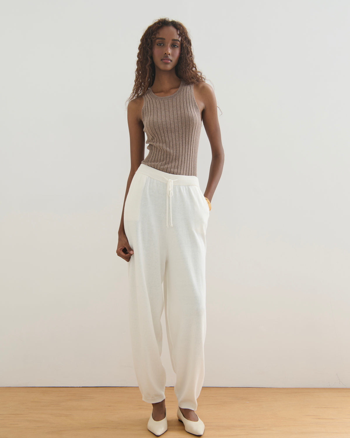 COTTON CASHMERE RIBBED TANK TOP - TAUPE