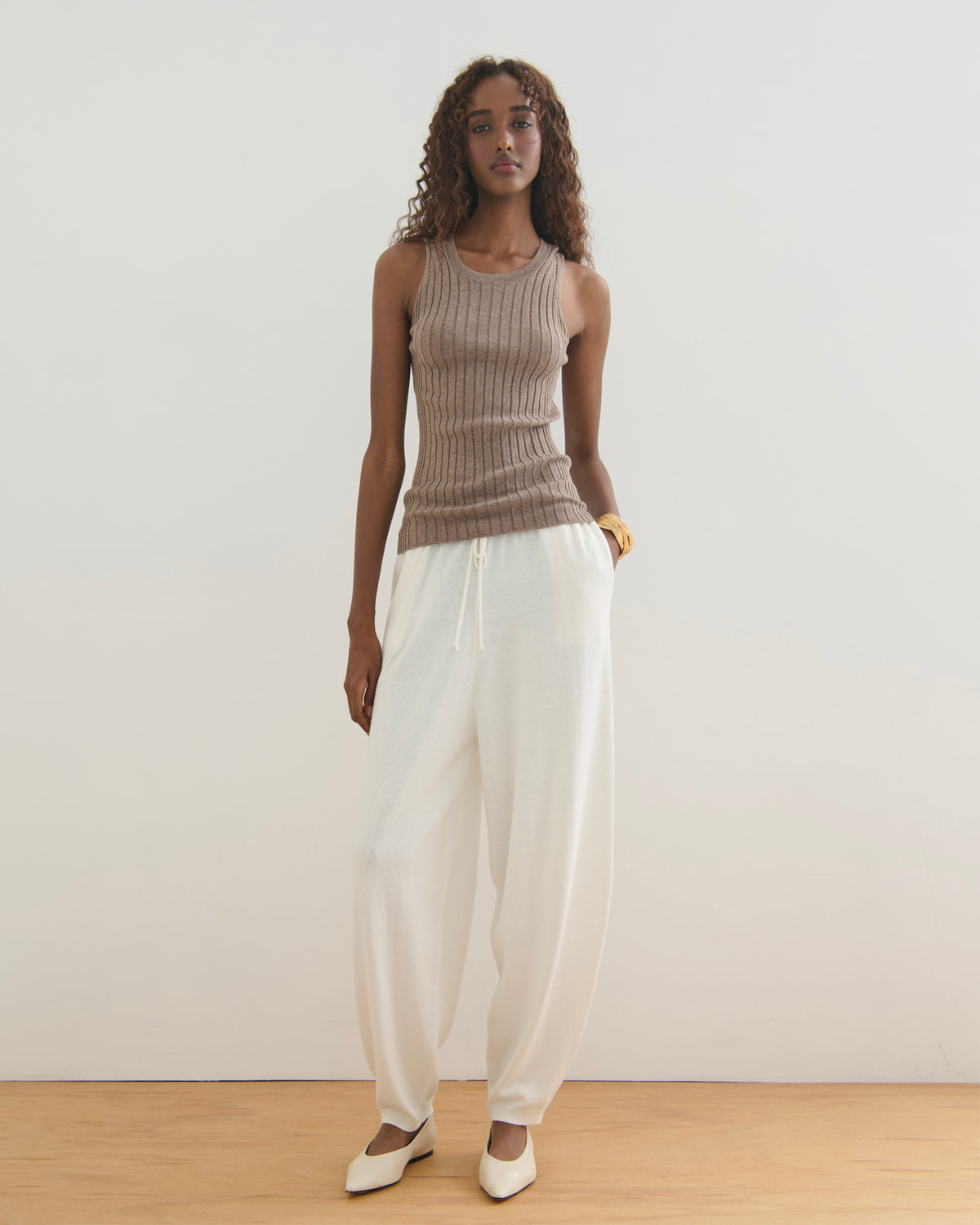 COTTON CASHMERE RIBBED TANK TOP - TAUPE