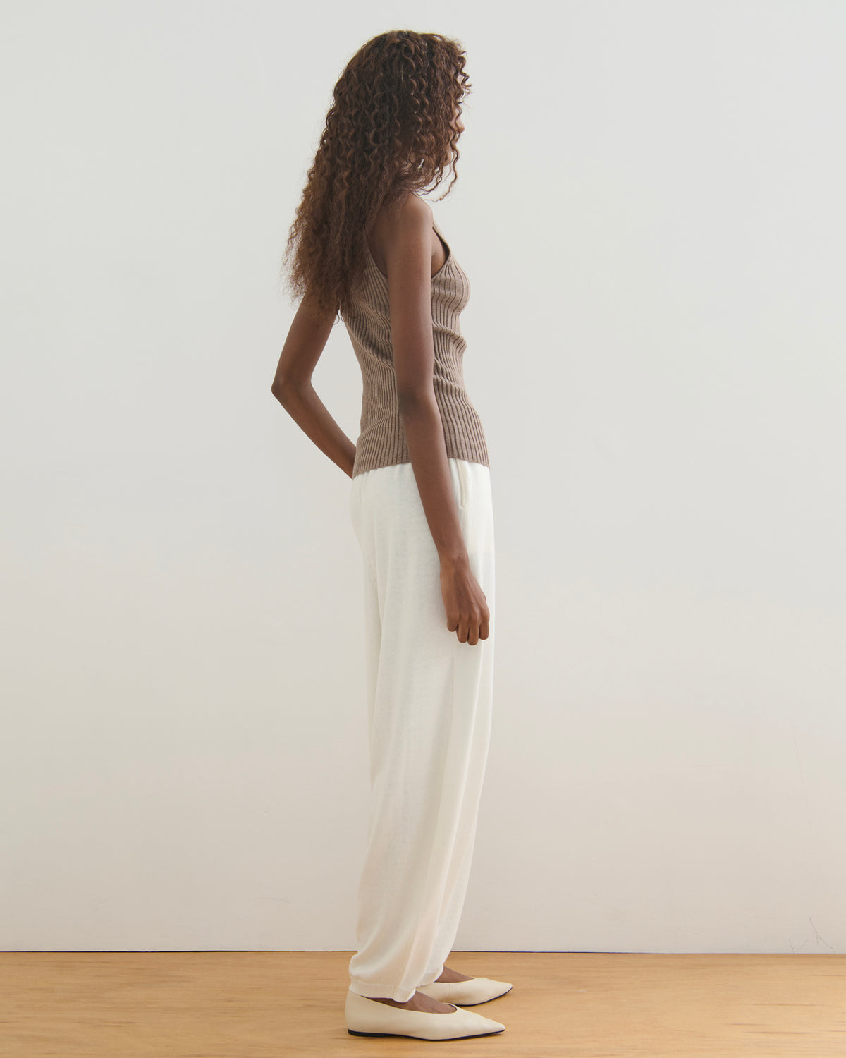 COTTON CASHMERE RIBBED TANK TOP - TAUPE