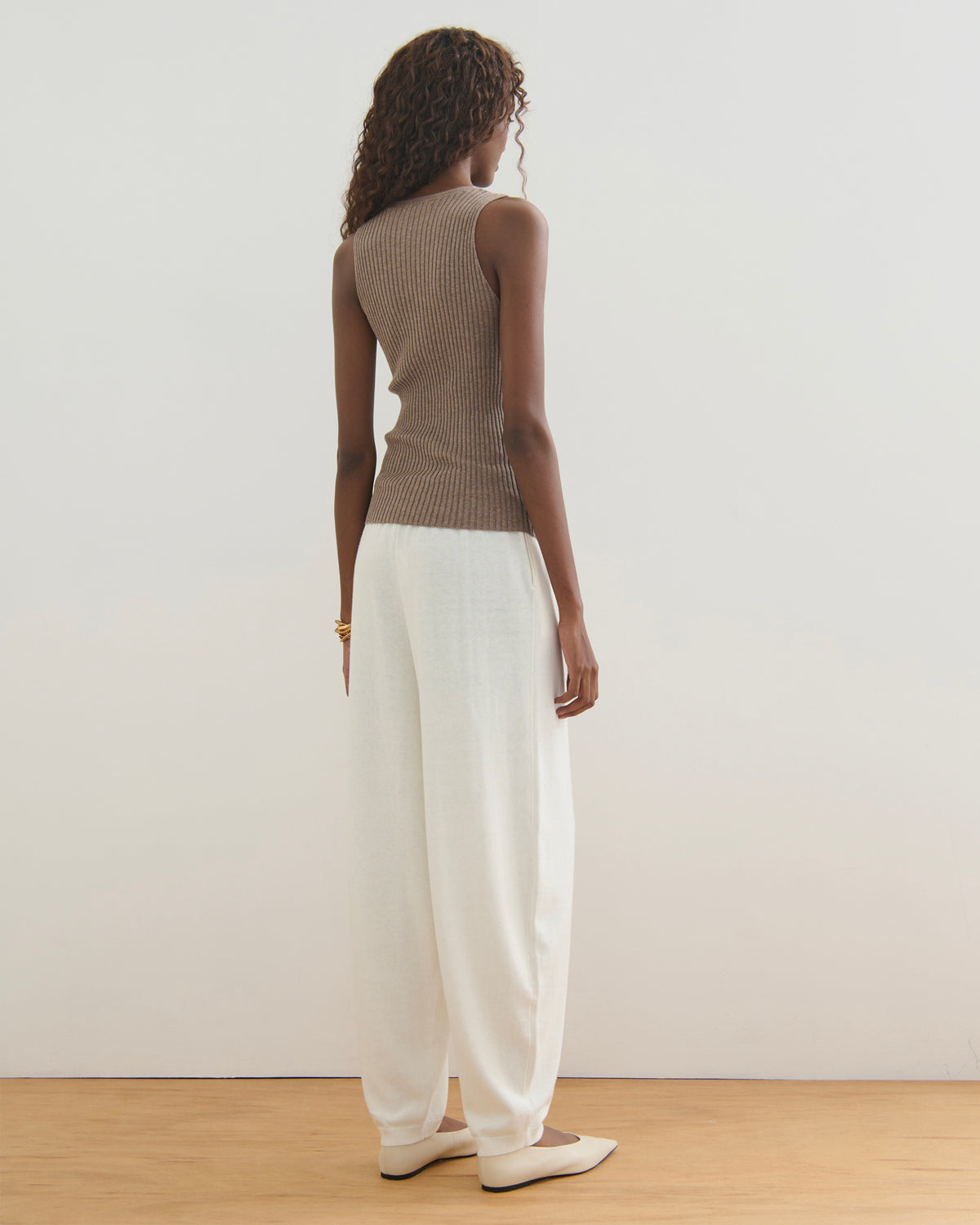 COTTON CASHMERE RIBBED TANK TOP - TAUPE