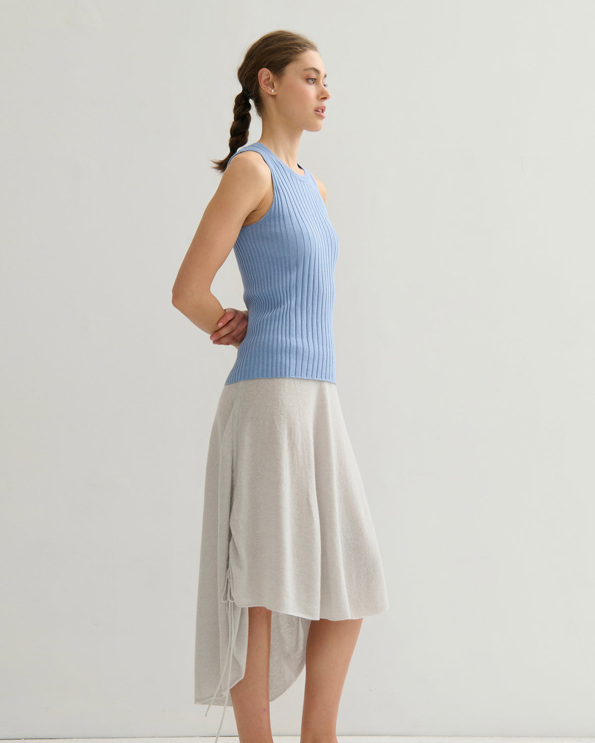 COTTON CASHMERE RIBBED TANK TOP - WASHED DENIM