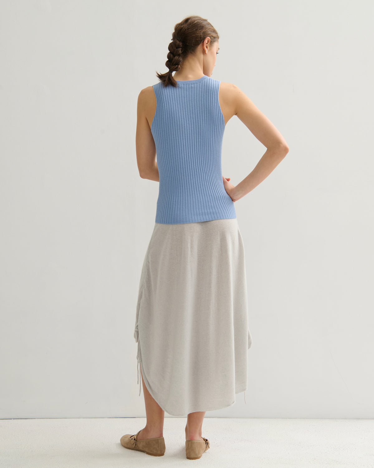 COTTON CASHMERE RIBBED TANK TOP - WASHED DENIM