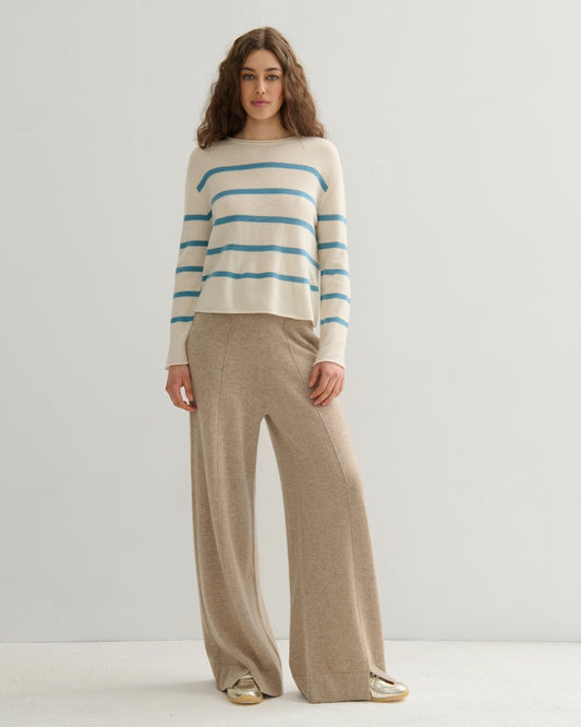 EASY DAYS CASHMERE STRIPED CREW - CREAM RAW